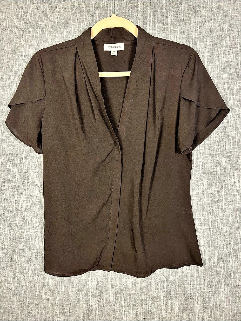 Calvin Klein Brown Draped Blouse Size Medium Like New